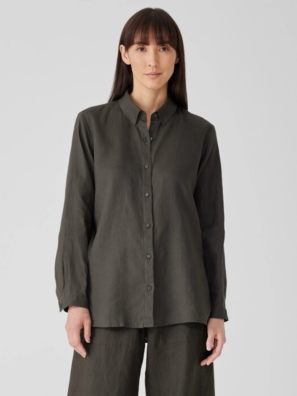 Eileen Fisher Organic Handkerchief Linen Classic Collar Shirt Sz XS